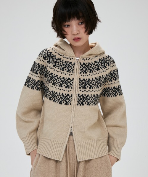full/fill.（フルフィル）の「nordic hood zip knit cardigan / ノルディックフードジップニットカーディガン（カーディガン/ボレロ・レディース・グレー/アイボリー・FREE）」の18枚目の写真