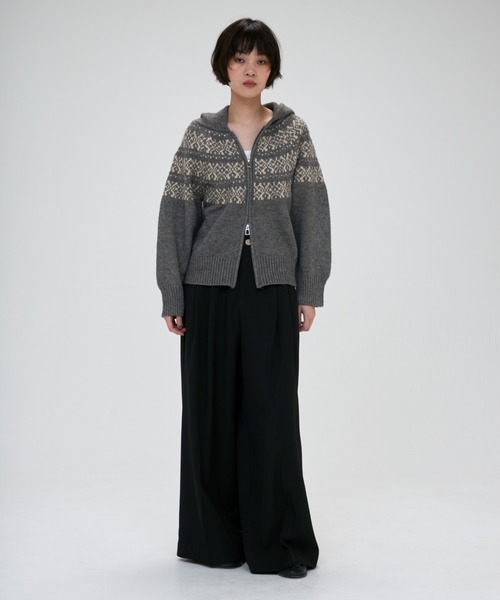 full/fill.（フルフィル）の「nordic hood zip knit cardigan / ノルディックフードジップニットカーディガン（カーディガン/ボレロ・レディース・グレー/アイボリー・FREE）」の12枚目の写真