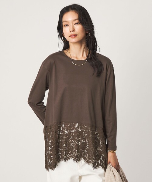 green label relaxing(グリーンレーベルリラクシング)の「レース イレヘム プルオーバー カットソー(Tシャツ/カットソー・レディース・ブラック/ダークブラウン・FREE)」の2枚目の写真