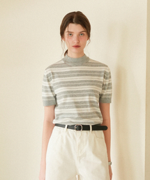 Striped High Neck Half Knit (gray)