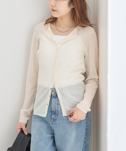 journal standard L'essage(ジャーナルスタンダードレサージュ)の「ウールデニット クルーカーディガン(カーディガン/ボレロ・レディース・ブラック/アイボリー・FREE)」の2枚目の写真