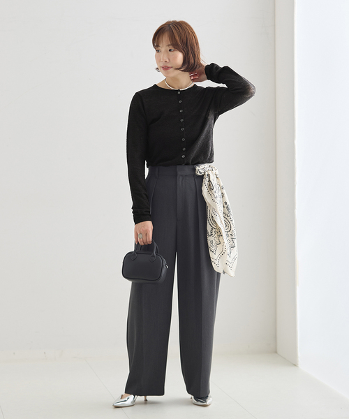 journal standard L'essage(ジャーナルスタンダードレサージュ)の「ウールデニット クルーカーディガン(カーディガン/ボレロ・レディース・ブラック/アイボリー・FREE)」の3枚目の写真