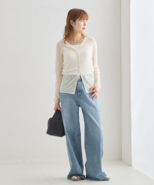 journal standard L'essage(ジャーナルスタンダードレサージュ)の「ウールデニット クルーカーディガン(カーディガン/ボレロ・レディース・ブラック/アイボリー・FREE)」の4枚目の写真