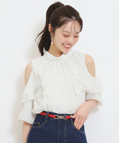 WILLSELECTION（ウィルセレクション）の「シアーラッフルフリルブラウス（シャツ/ブラウス・レディース・ホワイト系その他/ブラック系その他/ピンク/オフホワイト・FREE）」の2枚目の写真