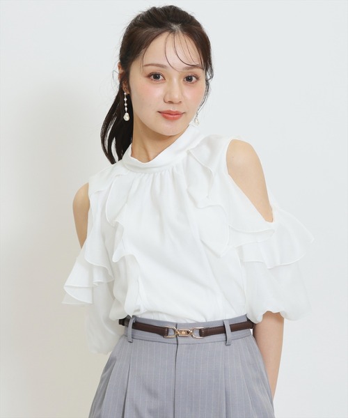 WILLSELECTION（ウィルセレクション）の「シアーラッフルフリルブラウス（シャツ/ブラウス・レディース・ホワイト系その他/ブラック系その他/ピンク/オフホワイト・FREE）」の5枚目の写真