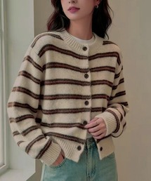 \デイリーに大活躍なボーダーカーデ/ボーダークルーネック ロングスリーブカーディガン