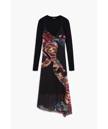 Asymmetry floral layering dress set / アシメトリーフローラルレイヤリングドレスセット 結婚式 二次会 フォーマル