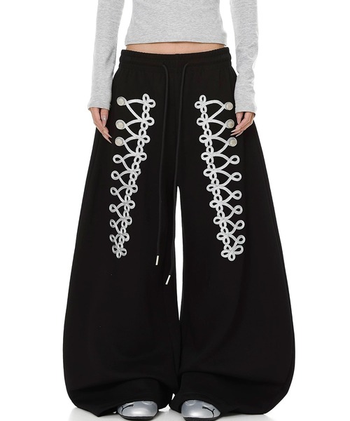 mushwear(マッシュウェア)の「【セットアップ対応】コードデザインワイドバルーンスウェットパンツ(スウェットパンツ・メンズ・グレー/ブラック・MEDIUM)」の1枚目の写真
