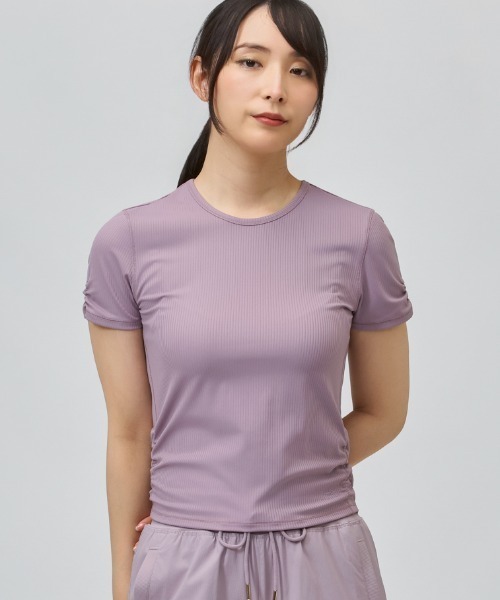 TIGORA（ティゴラ）の「ティゴラ TIGORA フィットネスリブ半袖Tシャツ（Tシャツ/カットソー・レディース・ホワイト/ダークブラウン/ライラック・M/L/XL/S）」の3枚目の写真