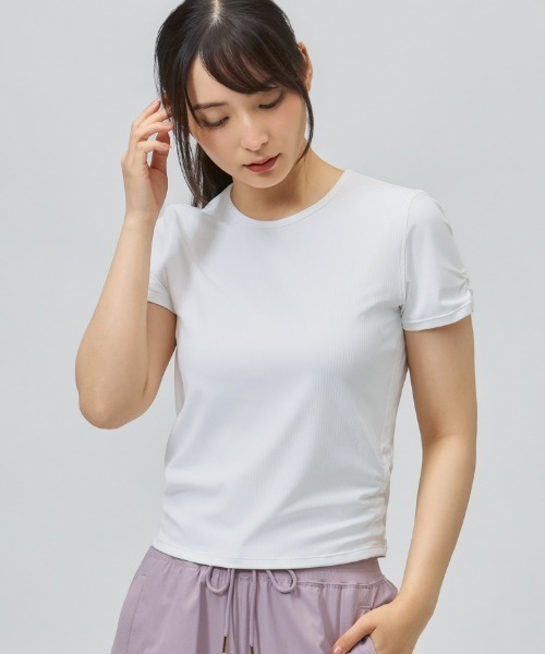 TIGORA（ティゴラ）の「ティゴラ TIGORA フィットネスリブ半袖Tシャツ（Tシャツ/カットソー・レディース・ホワイト/ダークブラウン/ライラック・M/L/XL/S）」の2枚目の写真