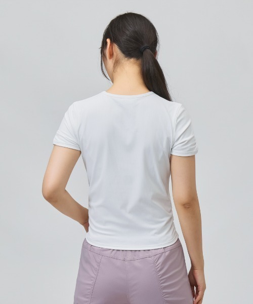 TIGORA（ティゴラ）の「ティゴラ TIGORA フィットネスリブ半袖Tシャツ（Tシャツ/カットソー・レディース・ホワイト/ダークブラウン/ライラック・M/L/XL/S）」の5枚目の写真