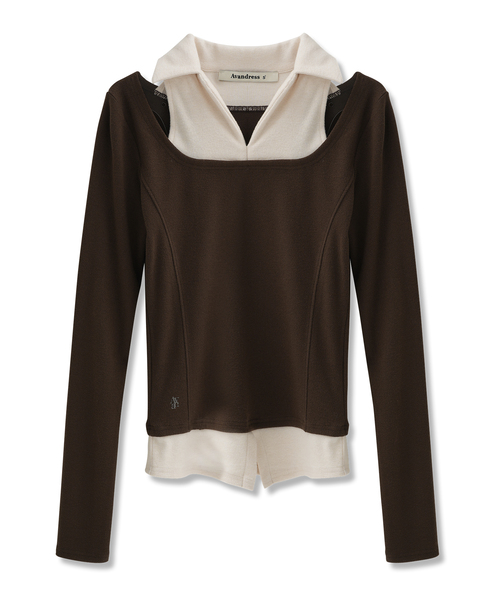 AVANDRESS(アバンドレス )の「ELROI CUTOUT 襟レイヤードT_3COL(Tシャツ/カットソー・レディース・ブラック/ブラウン/ライトブラウン・SMALL/MEDIUM)」の2枚目の写真