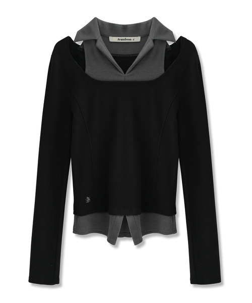 AVANDRESS(アバンドレス )の「ELROI CUTOUT 襟レイヤードT_3COL(Tシャツ/カットソー・レディース・ブラック/ブラウン/ライトブラウン・SMALL/MEDIUM)」の1枚目の写真