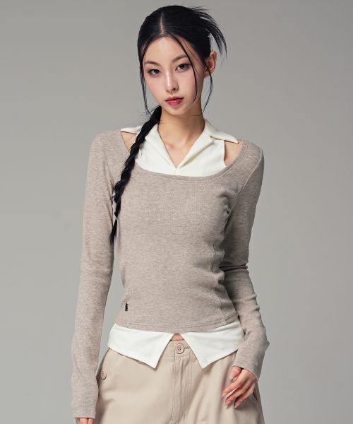 AVANDRESS(アバンドレス )の「ELROI CUTOUT 襟レイヤードT_3COL(Tシャツ/カットソー・レディース・ブラック/ブラウン/ライトブラウン・SMALL/MEDIUM)」の4枚目の写真