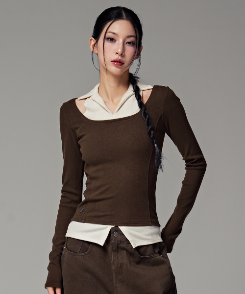 AVANDRESS(アバンドレス )の「ELROI CUTOUT 襟レイヤードT_3COL(Tシャツ/カットソー・レディース・ブラック/ブラウン/ライトブラウン・SMALL/MEDIUM)」の5枚目の写真