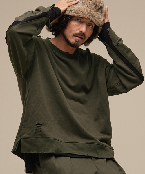 新品 Sweat Tegaki OVER スウェット M msw1969-Laidback Stacked CN Sweatshirt 切り替えスウェット(TRM