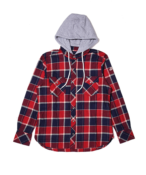 TMT（ティーエムティー）の「L/SL INDIGO CHECK HOODED SHIRT（シャツ/ブラウス・メンズ・ブルー/レッド・MEDIUM/SMALL/LARGE）」の2枚目の写真