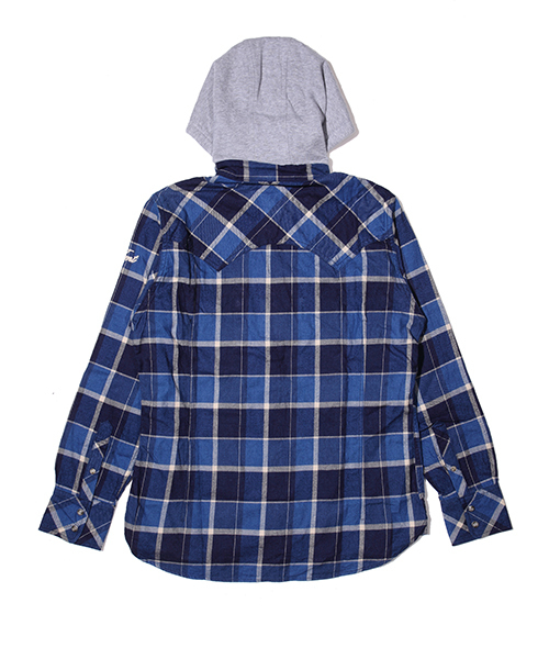 TMT（ティーエムティー）の「L/SL INDIGO CHECK HOODED SHIRT（シャツ/ブラウス・メンズ・ブルー/レッド・MEDIUM/SMALL/LARGE）」の3枚目の写真