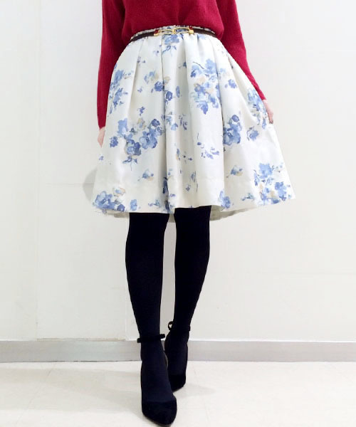 laboratory work(ラボラトリーワーク)の「バックサテンシャンタンパステル花柄プリントフレアスカート(スカート・レディース・ネイビー/ブルー系その他/ピンク系その他・MEDIUM)」の7枚目の写真