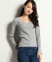 Honeys | レース付きＶネックカットソー(Tシャツ/カットソー)