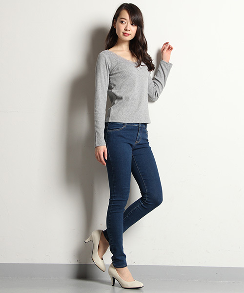 Honeys（ハニーズ）の「レース付きＶネックカットソー（Tシャツ/カットソー・レディース・グレー/オフホワイト/ブラック/ピンク・M/L）」の13枚目の写真