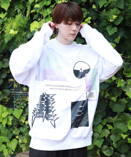 rovtski(ロフトスキー)の「rovtski 【トレンドのビッグシルエット】10oz CREW SWEAT プリントオーバーサイズクルーネックトレーナー/7K17050701(スウェット)」|ホワイト系その他2