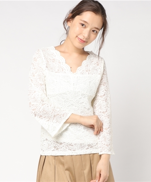 earth music&ecology（アースミュージックアンドエコロジー）の「・フレアースリーブレースプルオーバー（Tシャツ/カットソー・レディース・ブラック/ダークグリーン/アイボリー/ボルドー・FREE）」の12枚目の写真