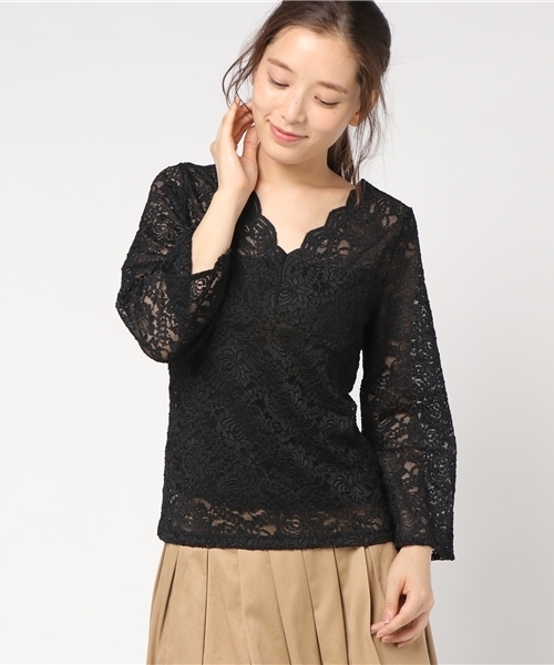 earth music&ecology（アースミュージックアンドエコロジー）の「・フレアースリーブレースプルオーバー（Tシャツ/カットソー・レディース・ブラック/ダークグリーン/アイボリー/ボルドー・FREE）」の13枚目の写真