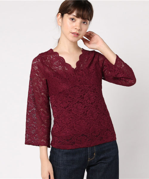 earth music&ecology（アースミュージックアンドエコロジー）の「・フレアースリーブレースプルオーバー（Tシャツ/カットソー・レディース・ブラック/ダークグリーン/アイボリー/ボルドー・FREE）」の4枚目の写真