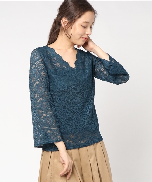 earth music&ecology（アースミュージックアンドエコロジー）の「・フレアースリーブレースプルオーバー（Tシャツ/カットソー・レディース・ブラック/ダークグリーン/アイボリー/ボルドー・FREE）」の3枚目の写真