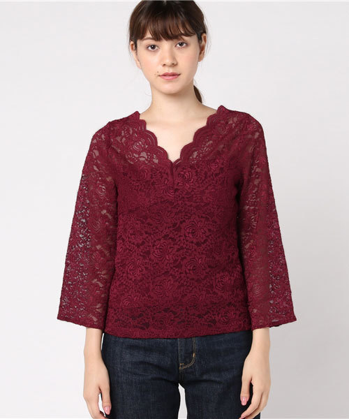 earth music&ecology（アースミュージックアンドエコロジー）の「・フレアースリーブレースプルオーバー（Tシャツ/カットソー・レディース・ブラック/ダークグリーン/アイボリー/ボルドー・FREE）」の6枚目の写真