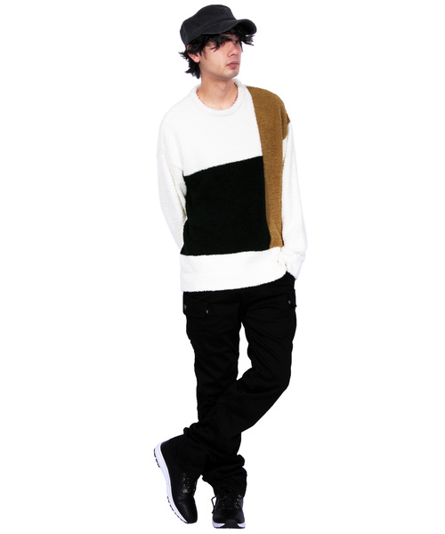 ８(eight)（エイト）の「モールヤーン ニットセーター（ニット/セーター・メンズ・ブラック/オフホワイト・MEDIUM/LARGE）」の3枚目の写真