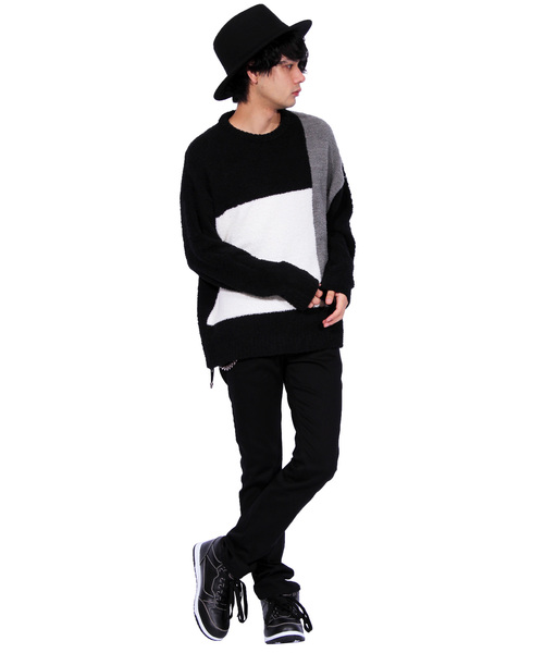 ８(eight)（エイト）の「モールヤーン ニットセーター（ニット/セーター・メンズ・ブラック/オフホワイト・MEDIUM/LARGE）」の4枚目の写真