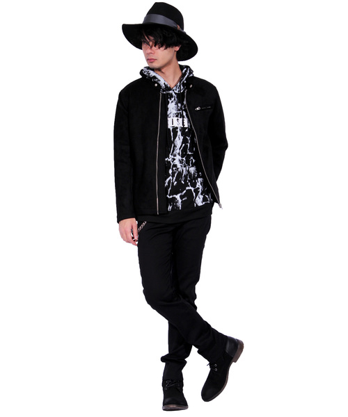 ８(eight)（エイト）の「シングル ライダースジャケット PUレザー スウェード（ライダースジャケット・メンズ・ブラック・MEDIUM/LARGE/X-LARGE）」の2枚目の写真