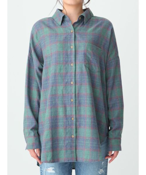 Ungrid(アングリッド)の「ビッグルーズチェックシャツ(シャツ/ブラウス・レディース・オフホワイト/グリーン・FREE)」の4枚目の写真