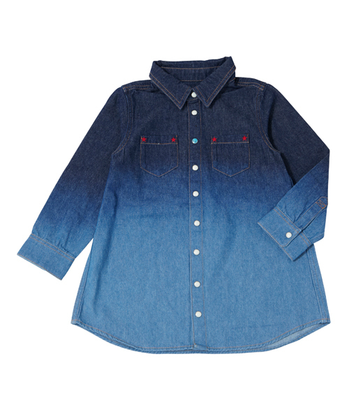 X-girl Stages（エックスガールステージス）の「BLEACH L/S SHIRT DRESS （4T～7T）（ワンピース・キッズ・インディゴブルー/ネイビー/レッド・4T/5T/6T/7T）」の4枚目の写真