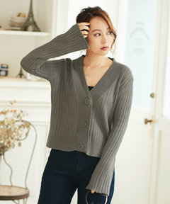 美品　24AW サロンアダムエロペ　【WEB限定】Vネックペプラムカーディガン SALON adam et rope'（サロン アダム エ ロペ）の「【WEB限定】V