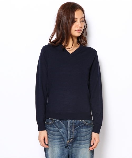 BEAMS BOY（ビームスボーイ）の「BEAMS BOY / 12ゲージ エルボーパッチ Vネック（ニット/セーター・レディース・レッド/グリーン/ネイビー・ONE SIZE）」の4枚目の写真