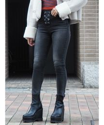 フロントスピンドルスキニーデニムパンツ