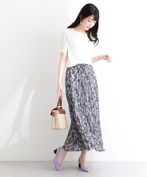 N.（N. Natural Beauty Basic）（エヌエヌナチュラルビューティーベーシック）の「ボタニカルプリントプリーツスカート（スカート・レディース・ベージュ系その他/パープル系その他/ダークネイビー・MEDIUM）」の10枚目の写真