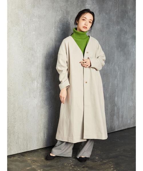 CRAFT STANDARD BOUTIQUE（クラフトスタンダードブティック）の「ウール混ノーカラーコート〇＊（ノーカラーコート・レディース・ライトグレー/ネイビー/キャメル・M/L）」の9枚目の写真