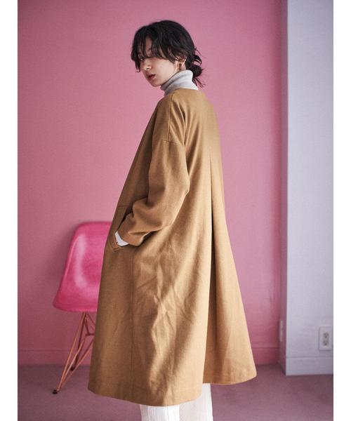 CRAFT STANDARD BOUTIQUE（クラフトスタンダードブティック）の「ウール混ノーカラーコート〇＊（ノーカラーコート・レディース・ライトグレー/ネイビー/キャメル・M/L）」の10枚目の写真