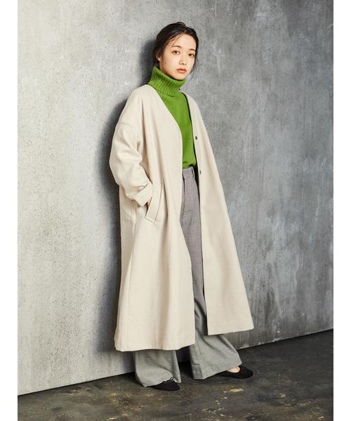 CRAFT STANDARD BOUTIQUE（クラフトスタンダードブティック）の「ウール混ノーカラーコート〇＊（ノーカラーコート・レディース・ライトグレー/ネイビー/キャメル・M/L）」の13枚目の写真
