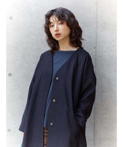 CRAFT STANDARD BOUTIQUE（クラフトスタンダードブティック）の「ウール混ノーカラーコート〇＊（ノーカラーコート・レディース・ライトグレー/ネイビー/キャメル・M/L）」の15枚目の写真