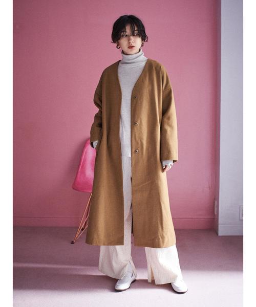 CRAFT STANDARD BOUTIQUE（クラフトスタンダードブティック）の「ウール混ノーカラーコート〇＊（ノーカラーコート・レディース・ライトグレー/ネイビー/キャメル・M/L）」の17枚目の写真