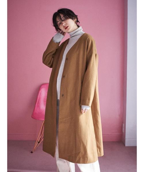 CRAFT STANDARD BOUTIQUE（クラフトスタンダードブティック）の「ウール混ノーカラーコート〇＊（ノーカラーコート・レディース・ライトグレー/ネイビー/キャメル・M/L）」の19枚目の写真