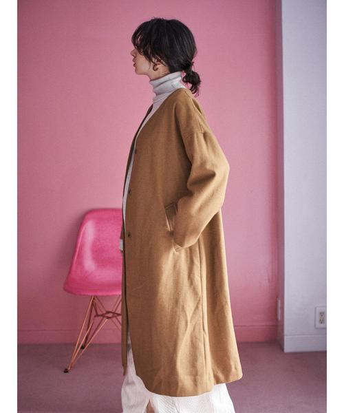 CRAFT STANDARD BOUTIQUE（クラフトスタンダードブティック）の「ウール混ノーカラーコート〇＊（ノーカラーコート・レディース・ライトグレー/ネイビー/キャメル・M/L）」の20枚目の写真