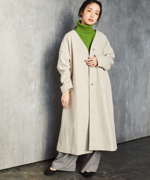 CRAFT STANDARD BOUTIQUE（クラフトスタンダードブティック）の「ウール混ノーカラーコート〇＊（ノーカラーコート・レディース・ライトグレー/ネイビー/キャメル・M/L）」の2枚目の写真