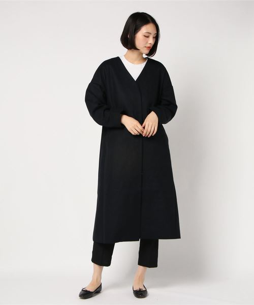CRAFT STANDARD BOUTIQUE（クラフトスタンダードブティック）の「ウール混ノーカラーコート〇＊（ノーカラーコート・レディース・ライトグレー/ネイビー/キャメル・M/L）」の4枚目の写真