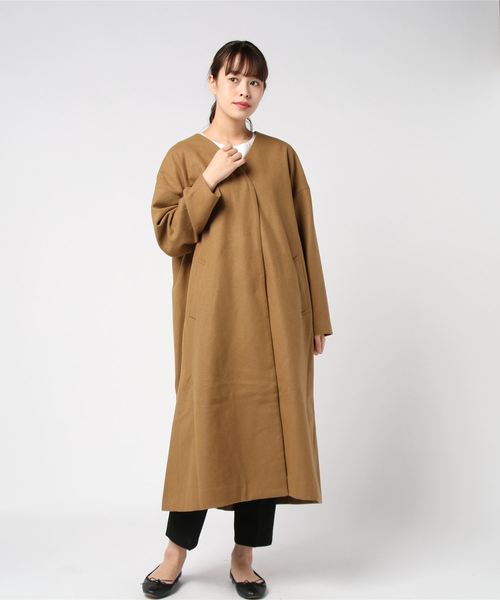 CRAFT STANDARD BOUTIQUE（クラフトスタンダードブティック）の「ウール混ノーカラーコート〇＊（ノーカラーコート・レディース・ライトグレー/ネイビー/キャメル・M/L）」の7枚目の写真